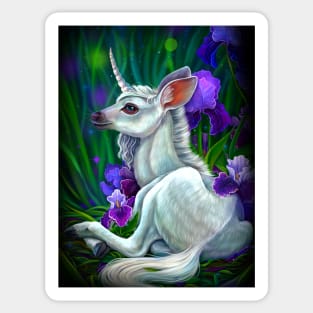 Baby unicorn in irises Sticker